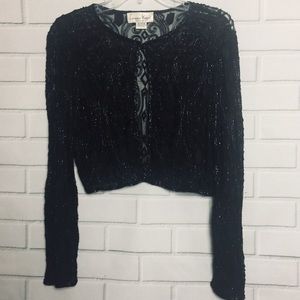 🌟LAURENCE KAZAR  BEADED CROPPED JACKET Black | L